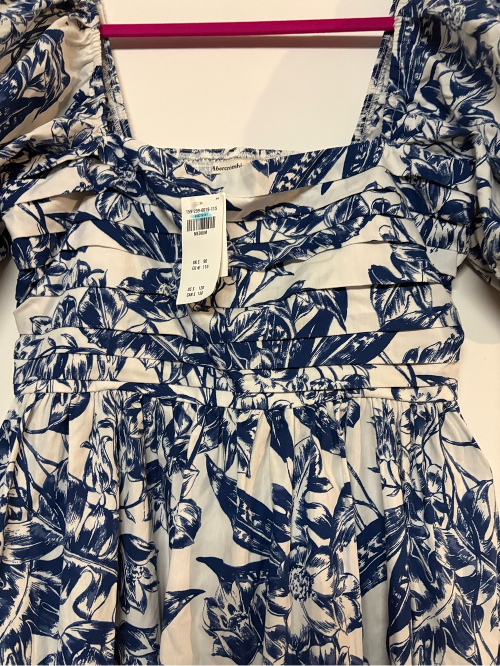 Abercrombie & Fitch Blue and White Floral Puff-Sleeve Midi Dress - Picture 3 of 7